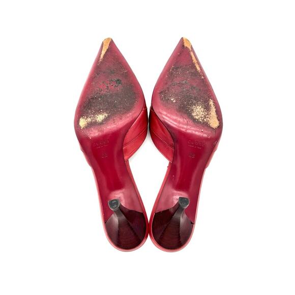 Vintage Gucci Interlocking G Charm Burgundy Pointed Toe Heeled Mules 6 - Picture 5 of 7